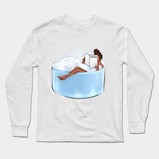 Female lying in foam bubbles holding journal. Long Sleeve T-Shirt